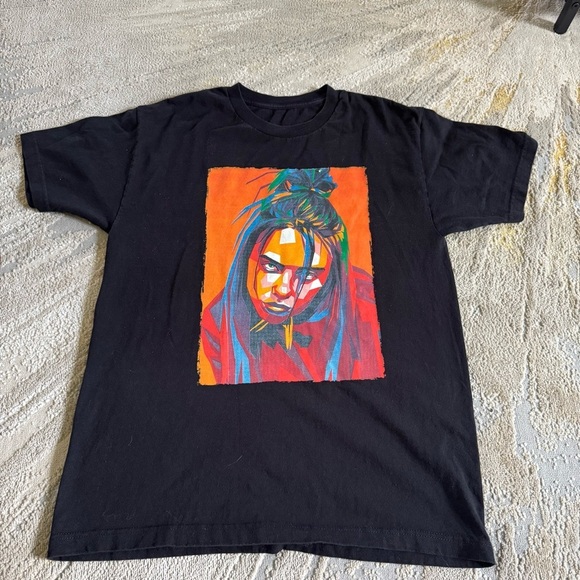 Billie Eilish abstract pop art print short sleeve black tshirt large / XL - Picture 2 of 6